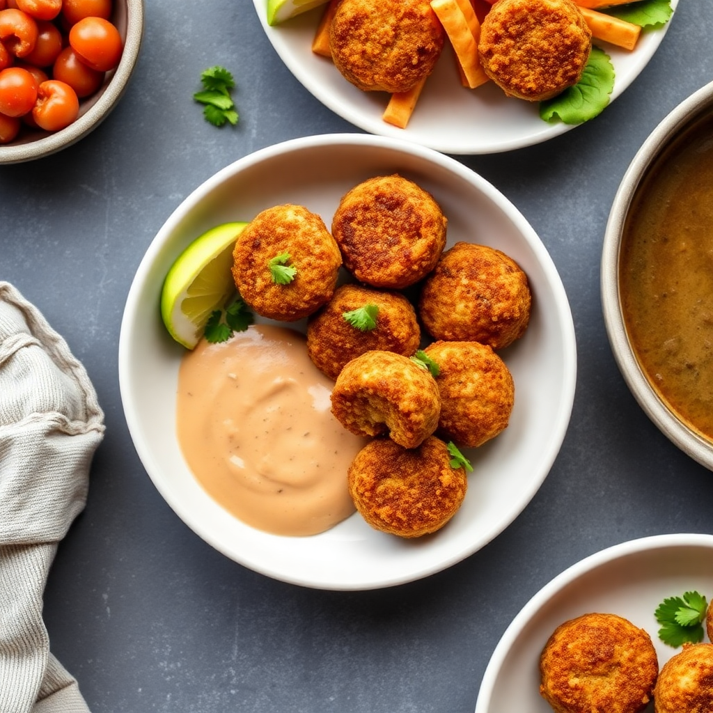 golden crispy falafel with tahini sauce food photography